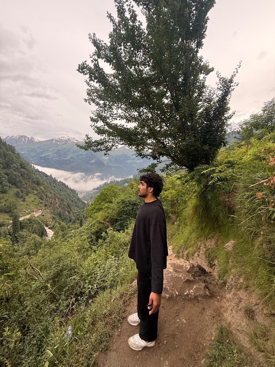 Dev looking across a green mountain valley